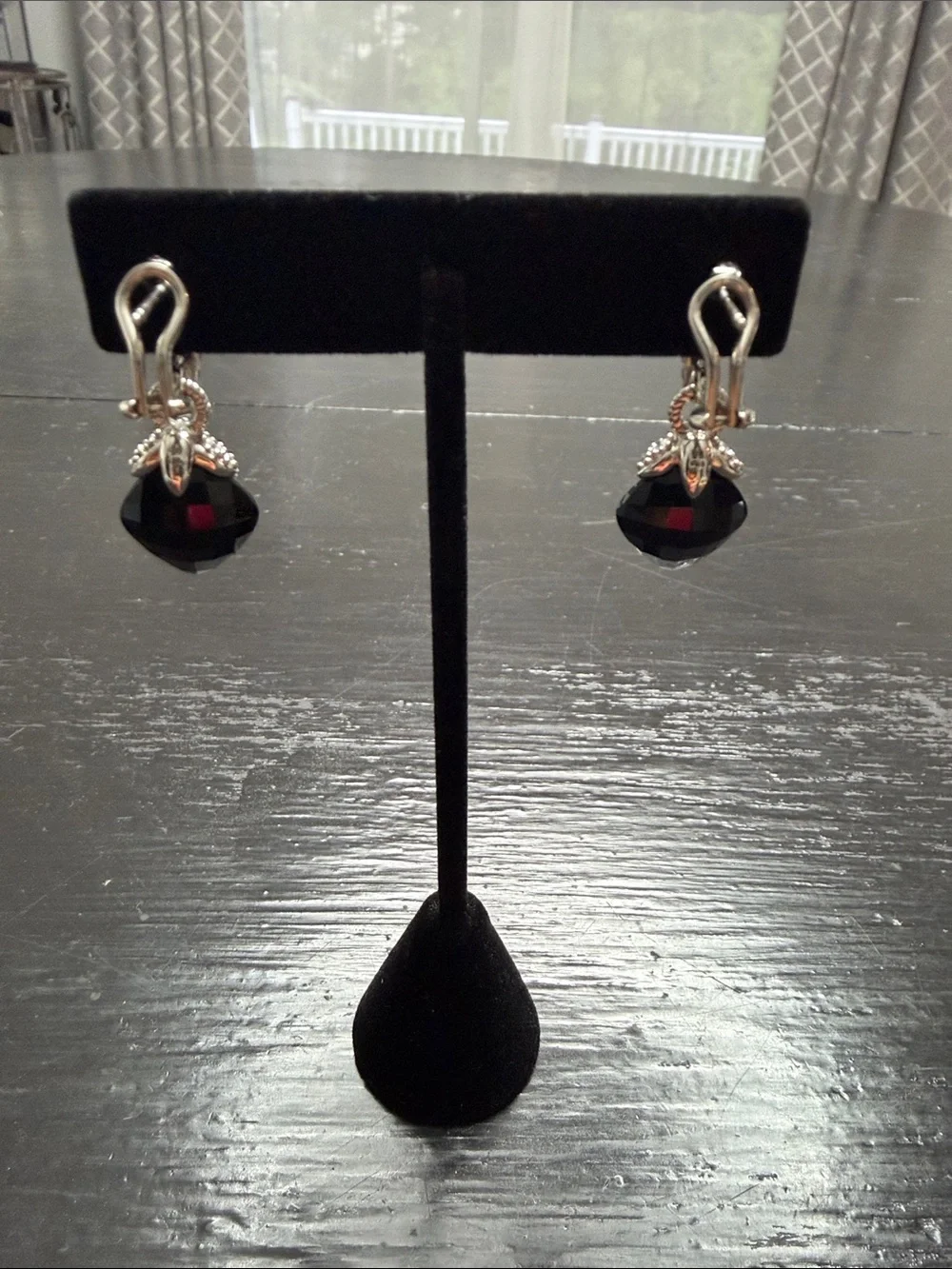 Judith Ripka pierced 925 silver Elegant Black Crystal Drop Earrings
